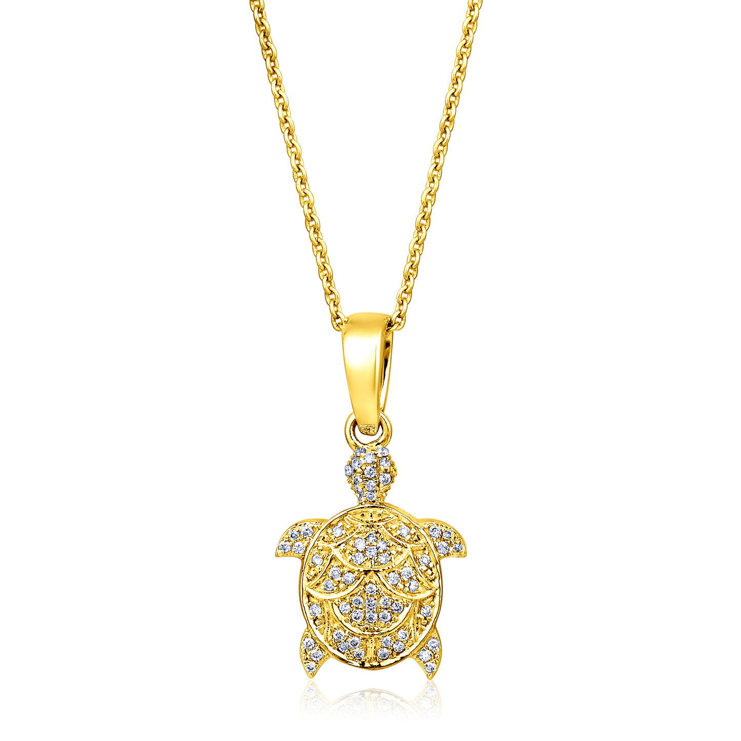 Solid Gold 0.11ct Natural Diamond Sea Turtle Life Charm Necklace