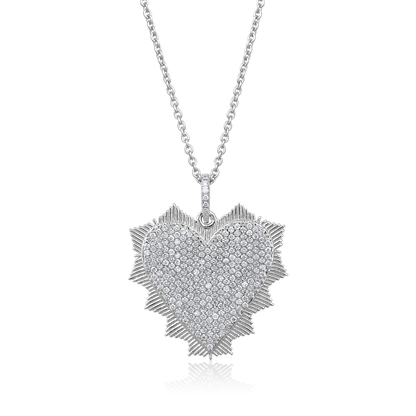 Solid Gold 0.44ct Natural Diamond Spike Heart Studded Charm Necklace