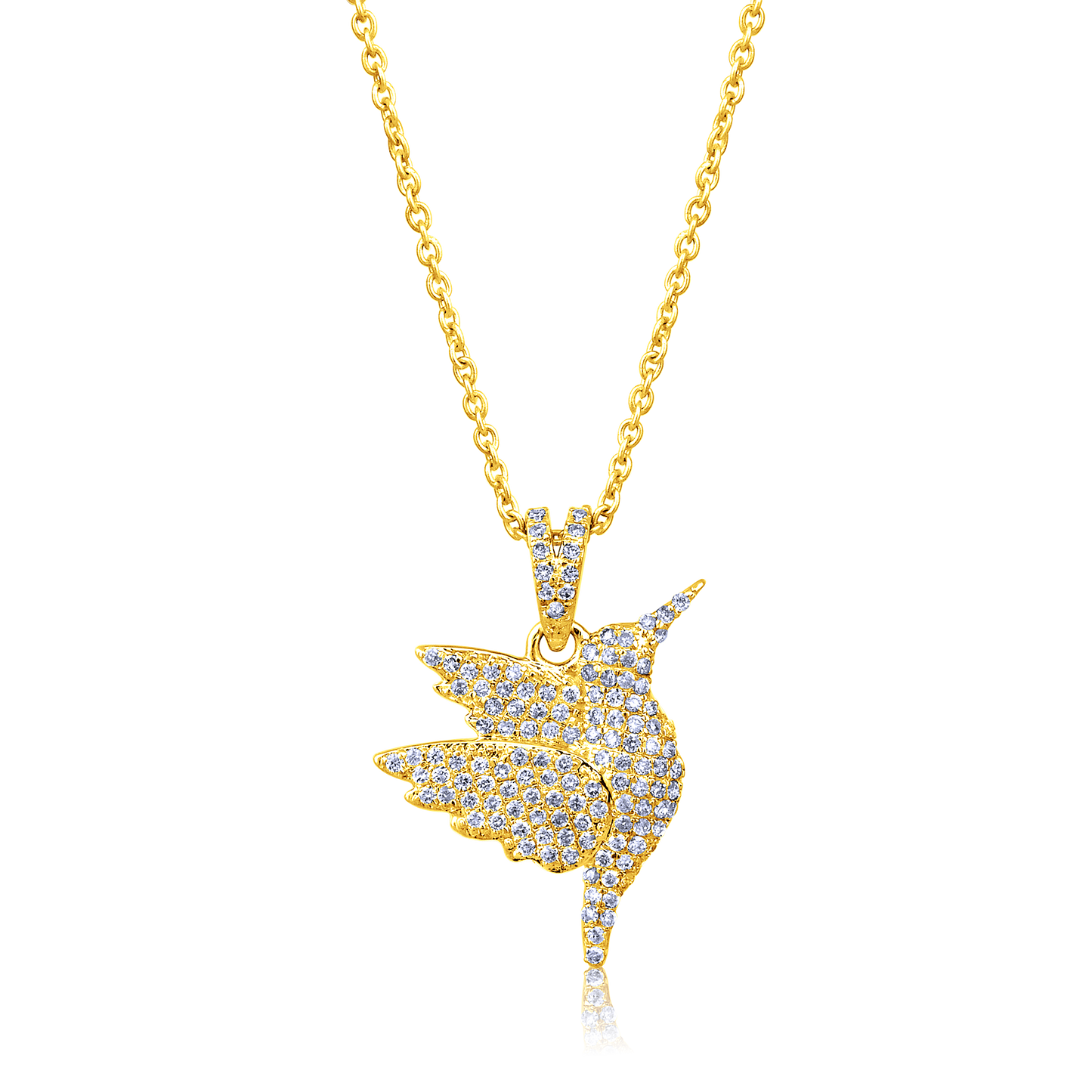 Solid Gold 0.3ct Natural Diamond Hummingbird Petite Charm Necklace
