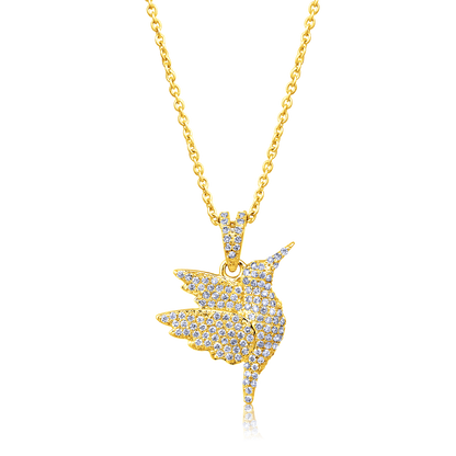 Solid Gold 0.3ct Natural Diamond Hummingbird Petite Charm Necklace