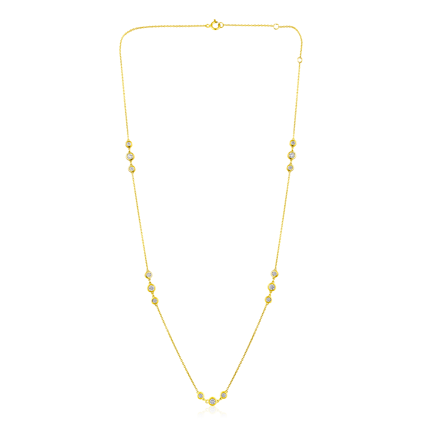 Solid Gold 0.8ct Natural Diamond By-Yard Cluster Bezel Necklace