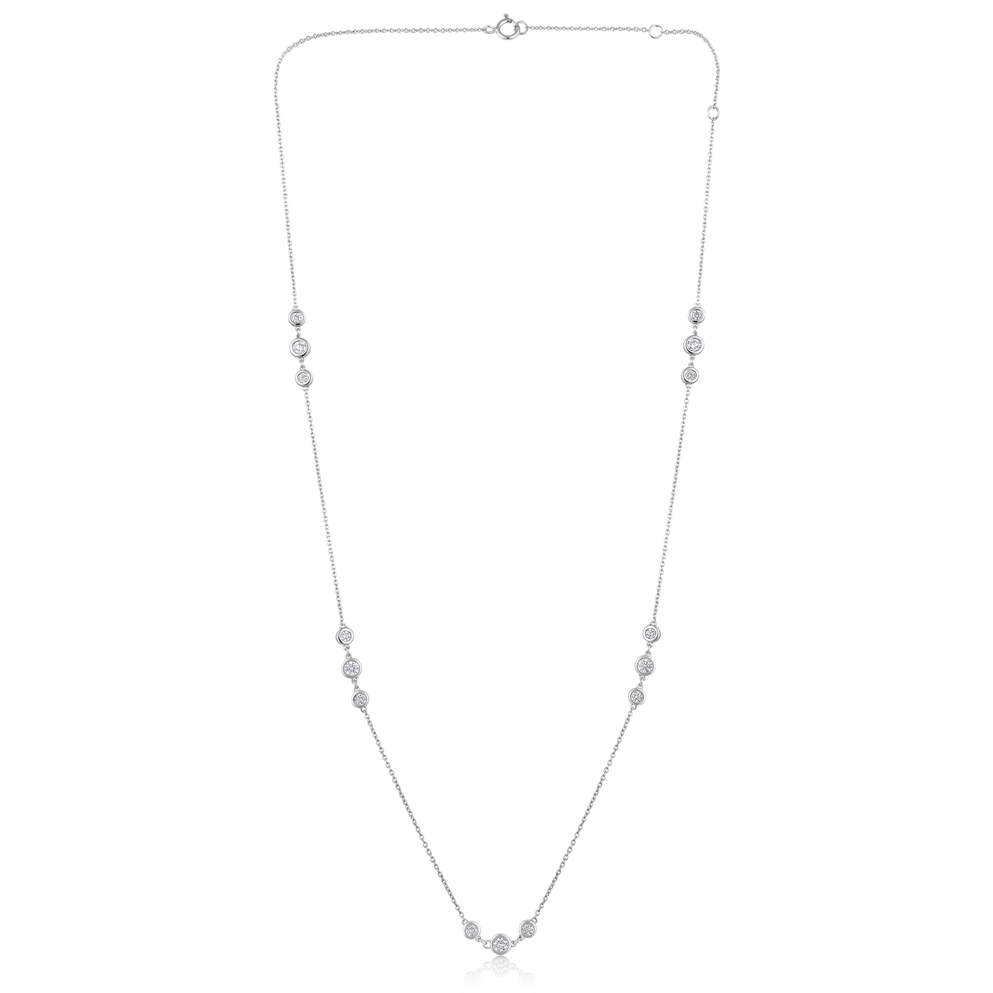 Solid Gold 0.8ct Natural Diamond Tennis Station By Yard Bezel Necklace