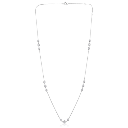 Solid Gold 0.8ct Natural Diamond Tennis Station By Yard Bezel Necklace