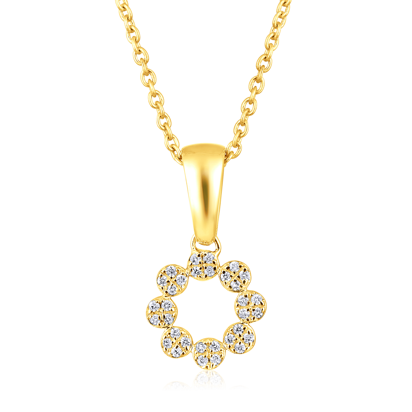 Solid Gold 0.1ct Natural Diamond Circle Round Bead Charm Necklace