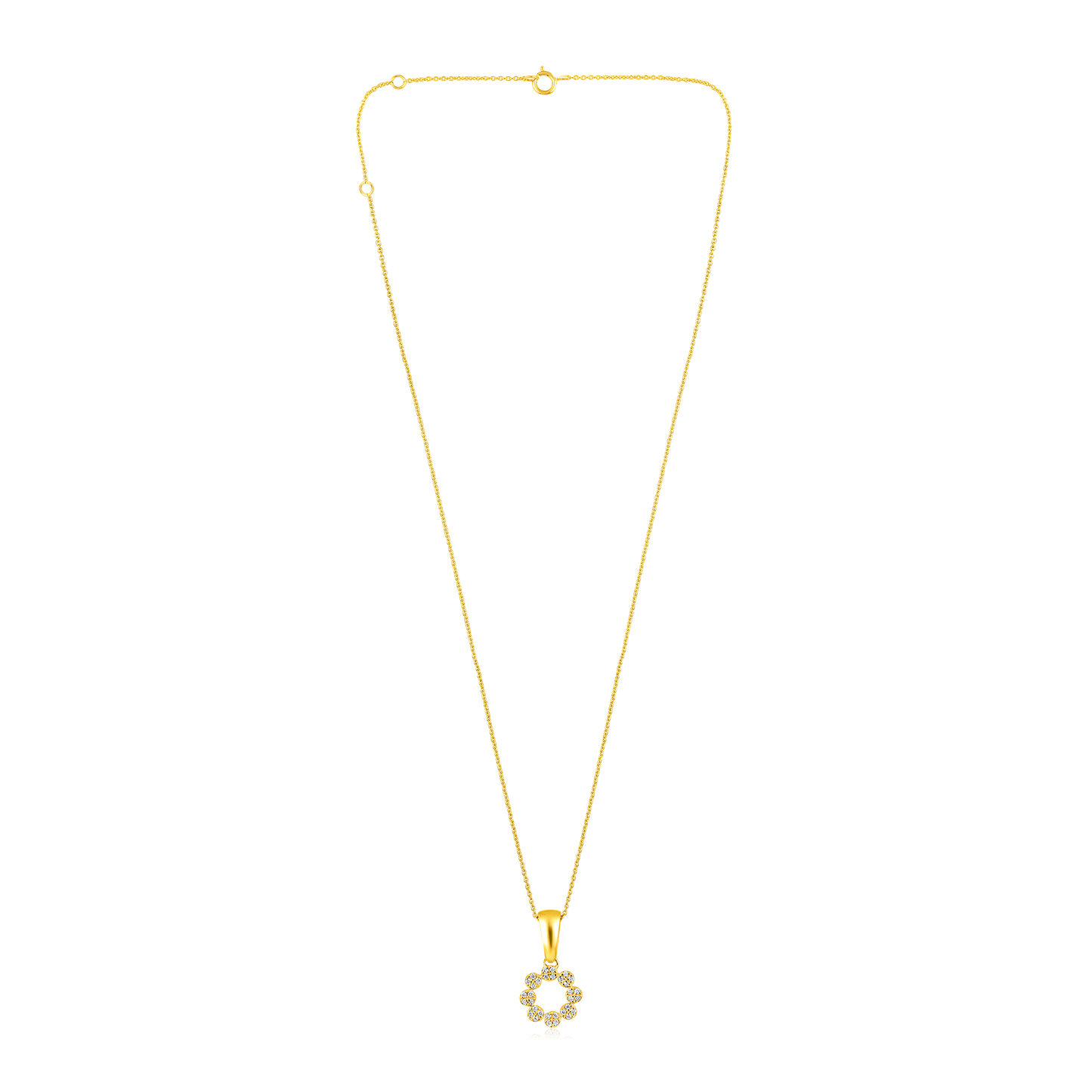 Solid Gold 0.1ct Natural Diamond Circle Round Bead Charm Necklace