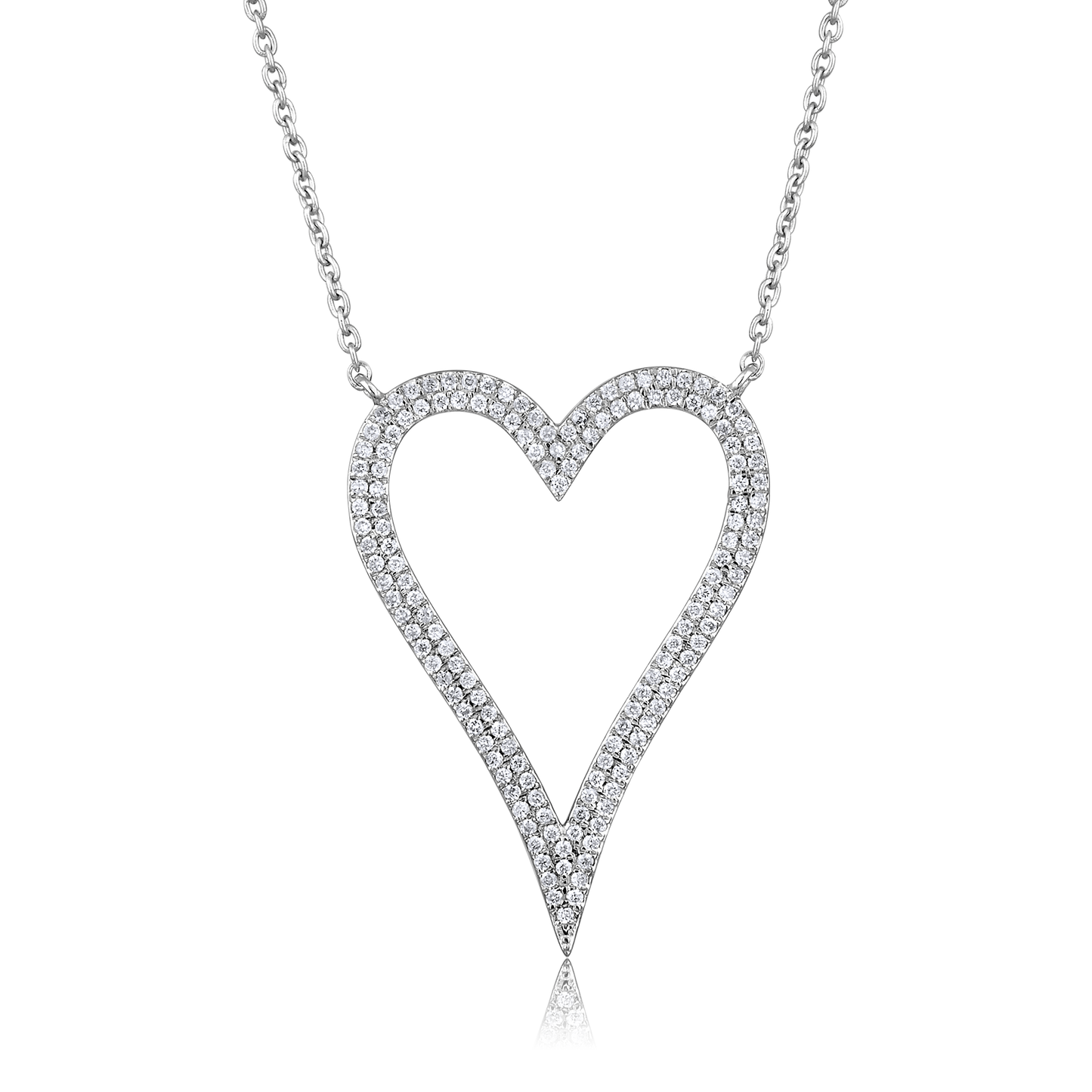 Solid Gold 0.3ct Natural Diamond Open Heart CutOut Pendant Necklace