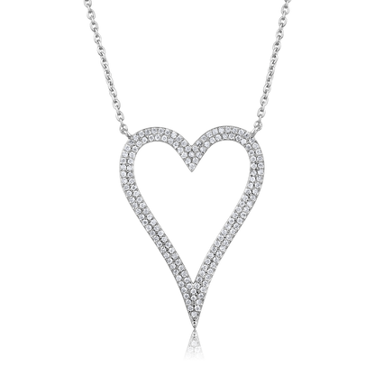 Solid Gold 0.3ct Natural Diamond Open Heart CutOut Pendant Necklace