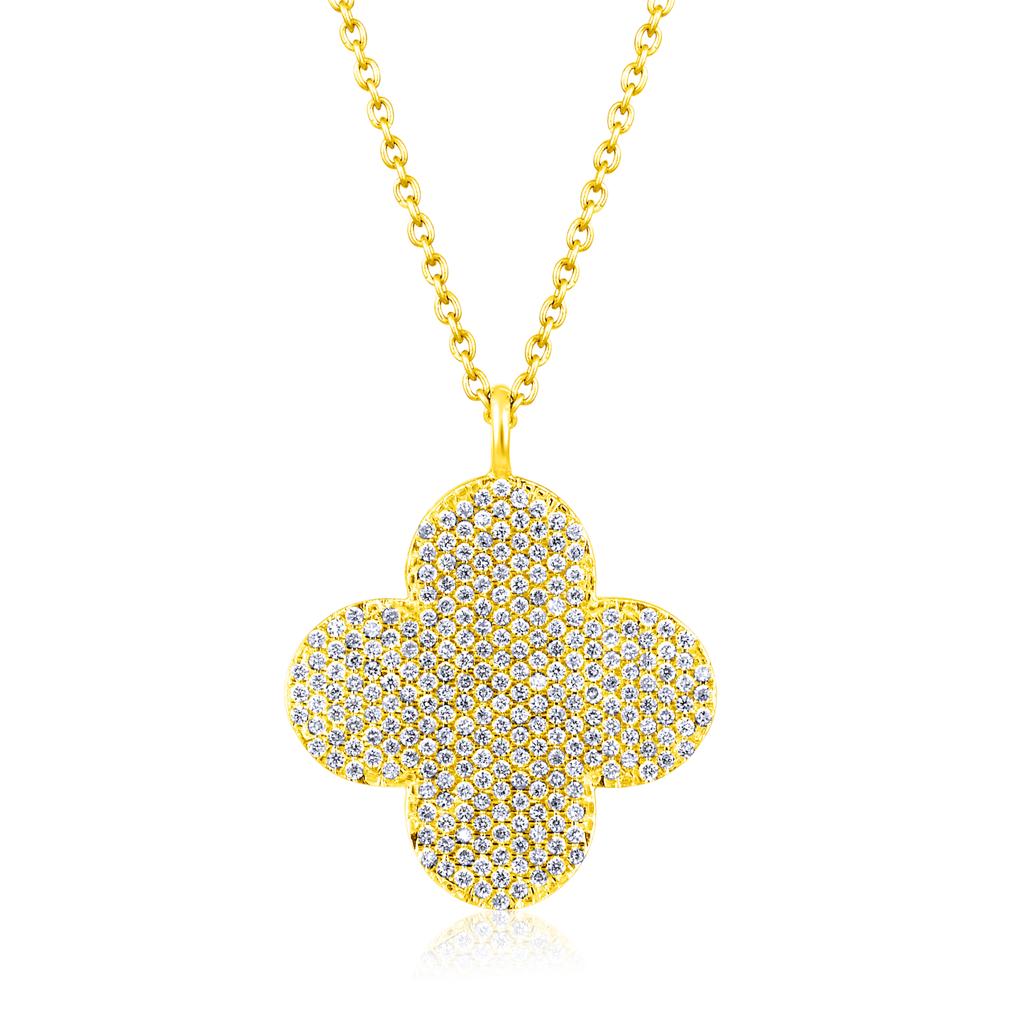 Solid Gold 0.4ct Natural Diamond Clover Studded Charm Necklace