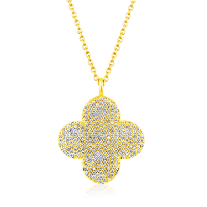Solid Gold 0.4ct Natural Diamond Clover Studded Charm Necklace