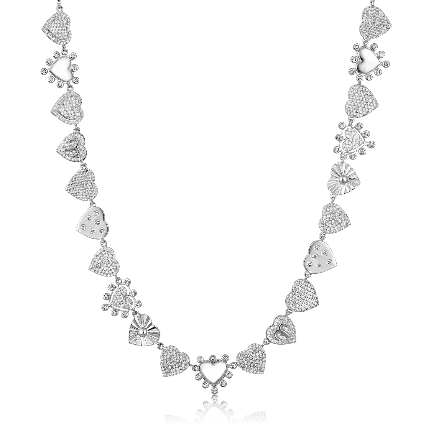 Solid Gold 1.3ct Natural Diamond Multi Heart Love Shape Spike Necklace