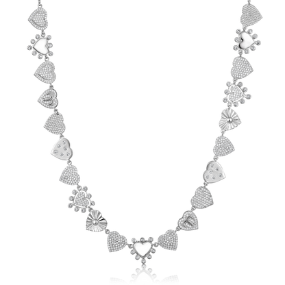 Solid Gold 1.3ct Natural Diamond Multi Heart Love Shape Spike Necklace