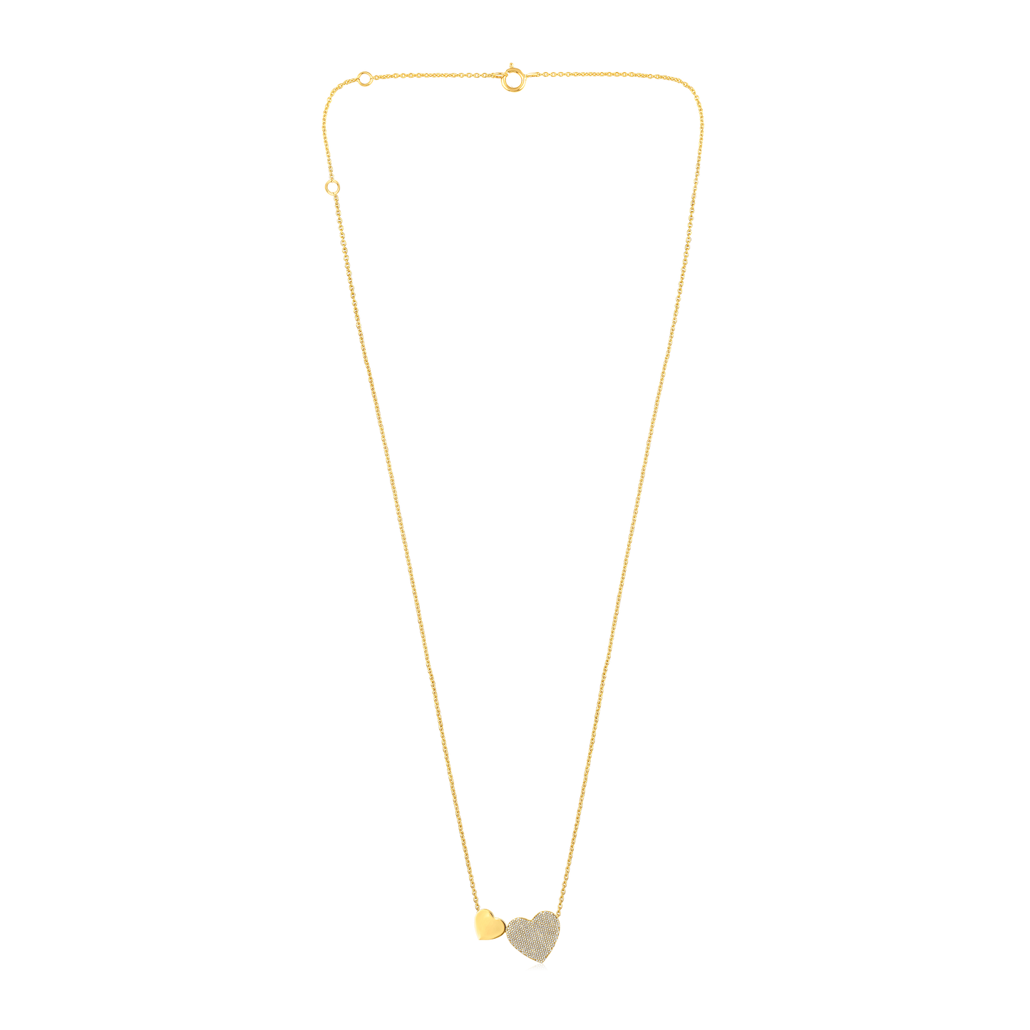 Solid Gold 0.6ct Natural Diamond Double Heart Love Linked Charm Necklace