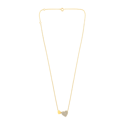Solid Gold 0.6ct Natural Diamond Double Heart Love Linked Charm Necklace