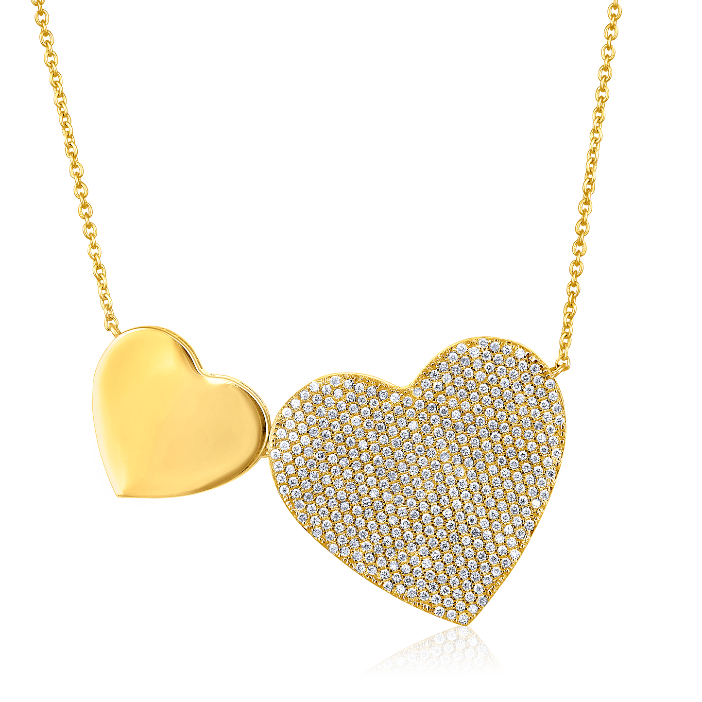 Solid Gold 0.6ct Natural Diamond Double Heart Love Linked Charm Necklace
