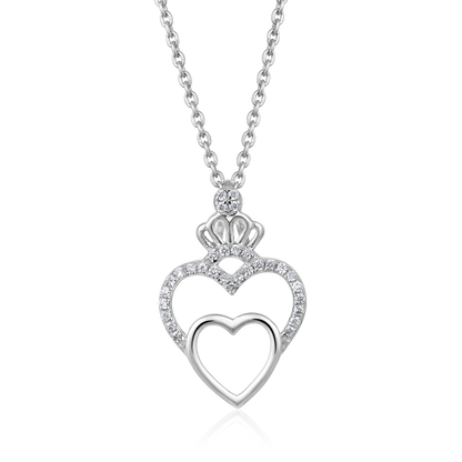 Solid Gold 0.1ct Natural Diamond Crown 2 Heart Link Pendant Necklace
