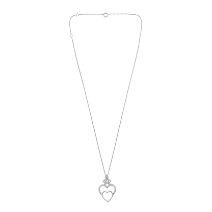 Solid Gold 0.1ct Natural Diamond Crown 2 Heart Link Pendant Necklace