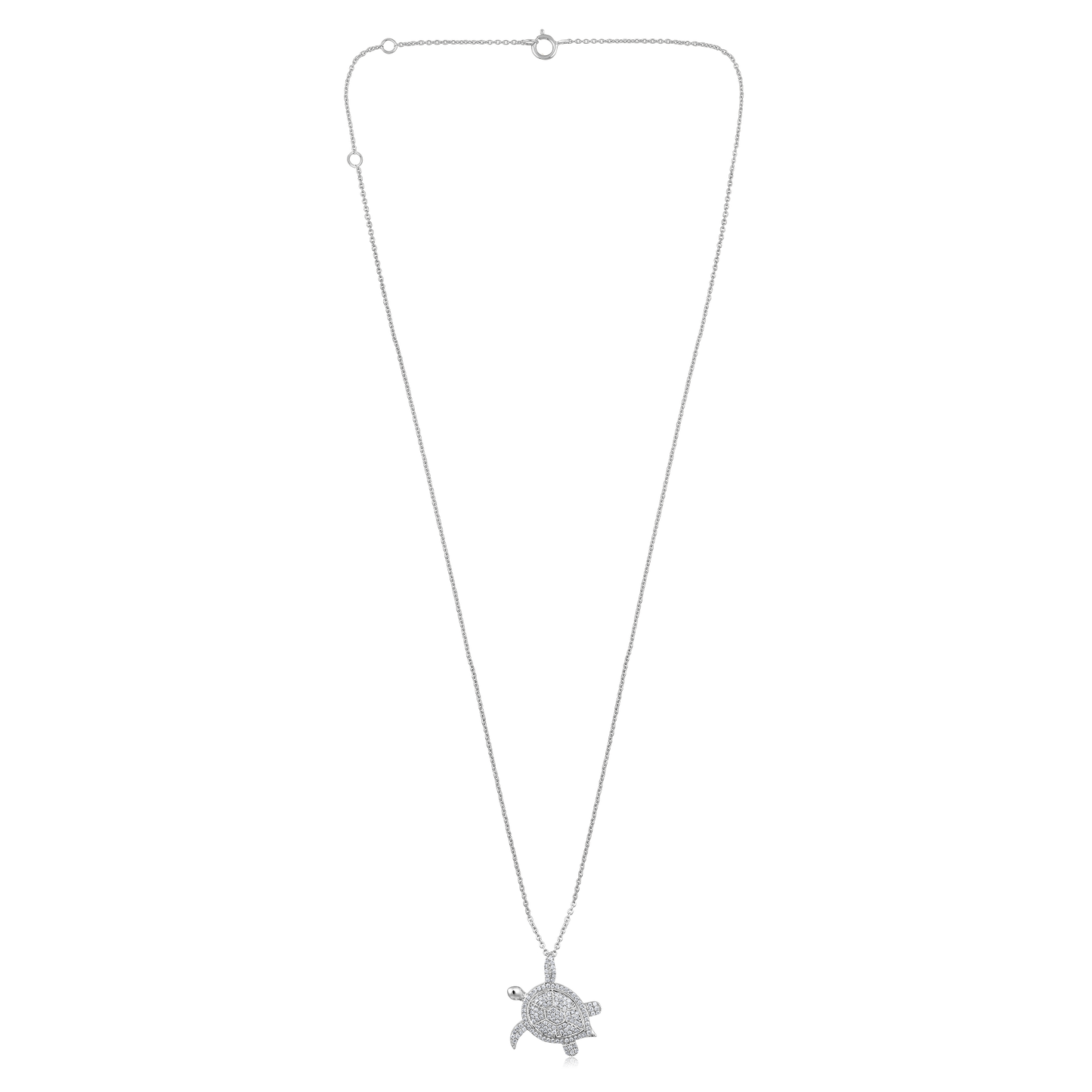 Solid Gold 0.3ct Natural Diamond Sea Turtle Tortoise Pendant Necklace