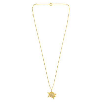 Solid Gold 0.3ct Natural Diamond Turtle Tortoise Necklace