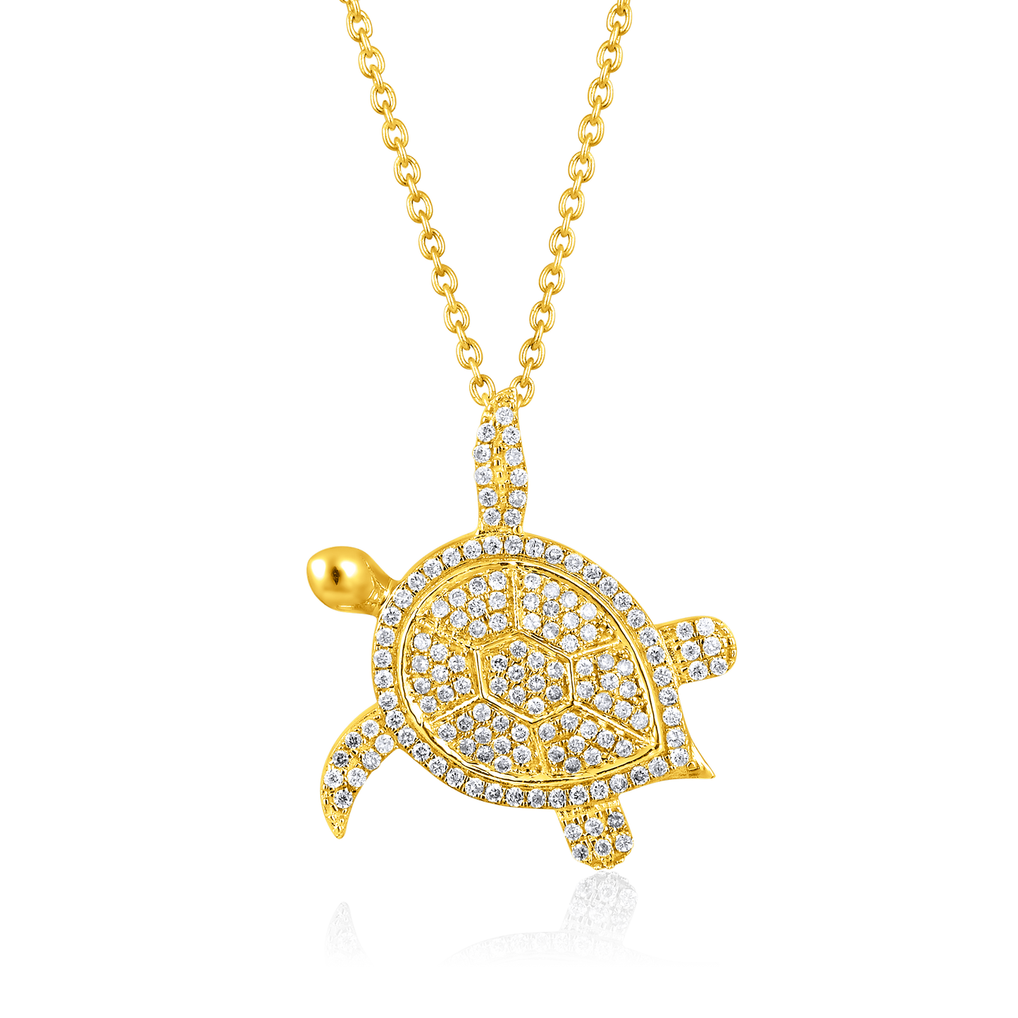 Solid Gold 0.3ct Natural Diamond Turtle Tortoise Necklace