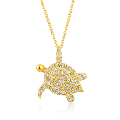 Solid Gold 0.3ct Natural Diamond Turtle Tortoise Necklace