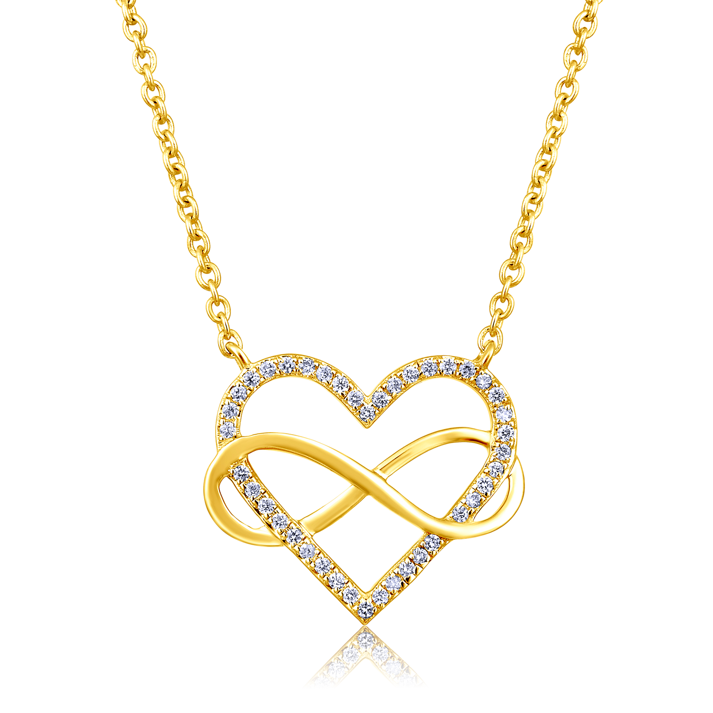 Solid Gold 0.1ct Natural Diamond Infinity Love Charm Heart Necklace