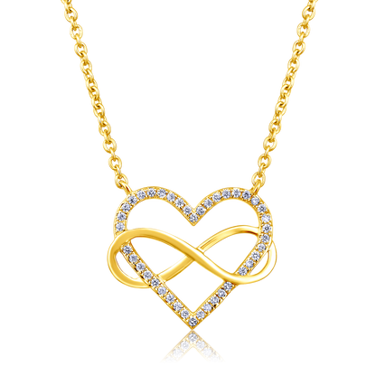 Solid Gold 0.1ct Natural Diamond Infinity Love Charm Heart Necklace