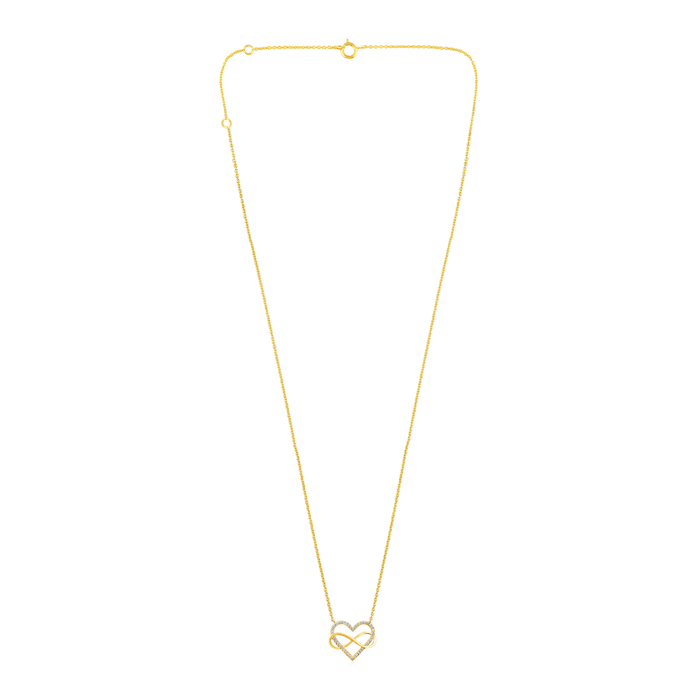 Solid Gold 0.1ct Natural Diamond Infinity Love Charm Heart Necklace
