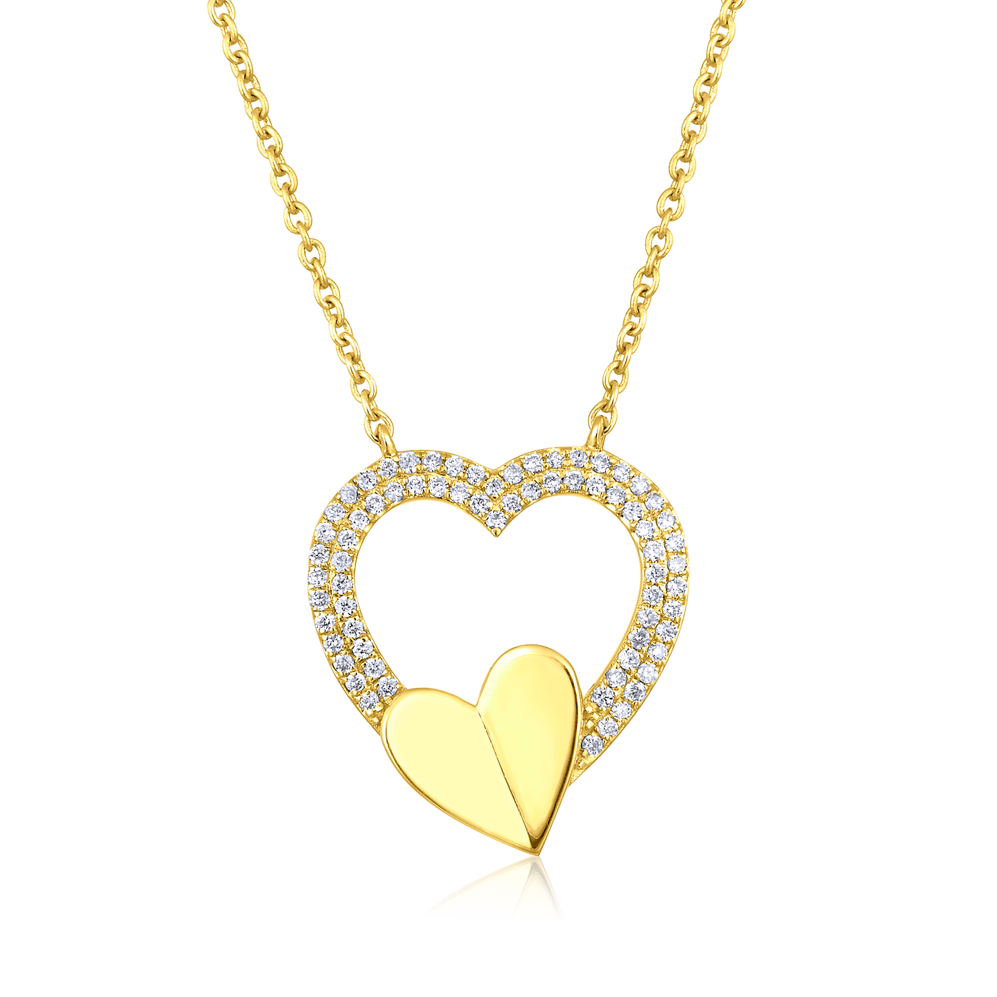 Solid Gold 0.14ct Natural Diamond Double Heart Flying Charm Necklace