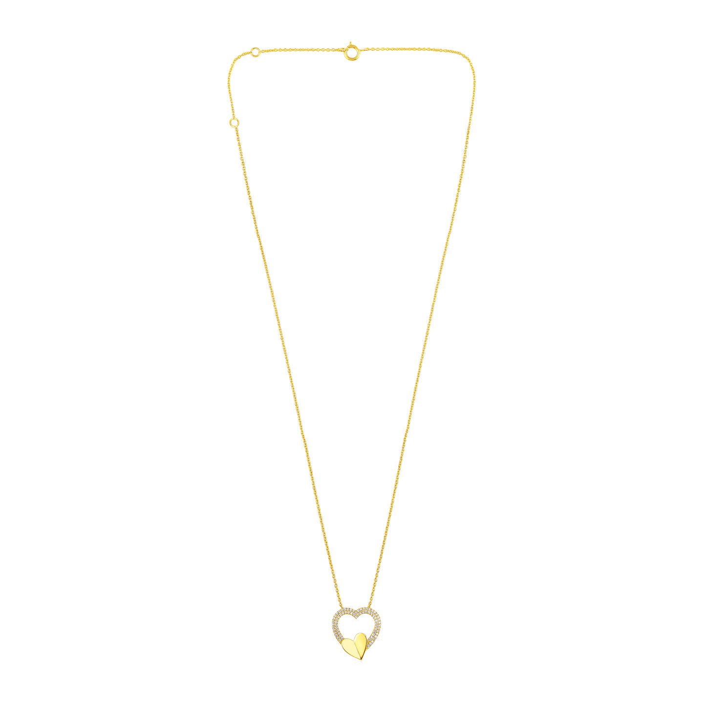 Solid Gold 0.14ct Natural Diamond Double Heart Flying Charm Necklace