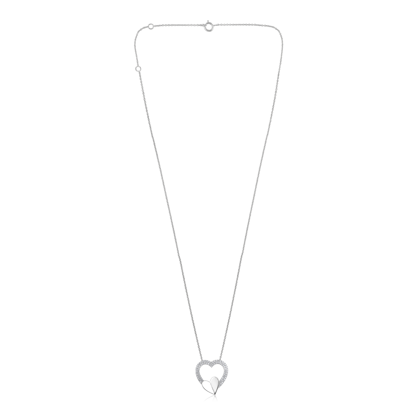 Solid Gold 0.2ct Natural Diamond Linked Double Heart Pendant Necklace