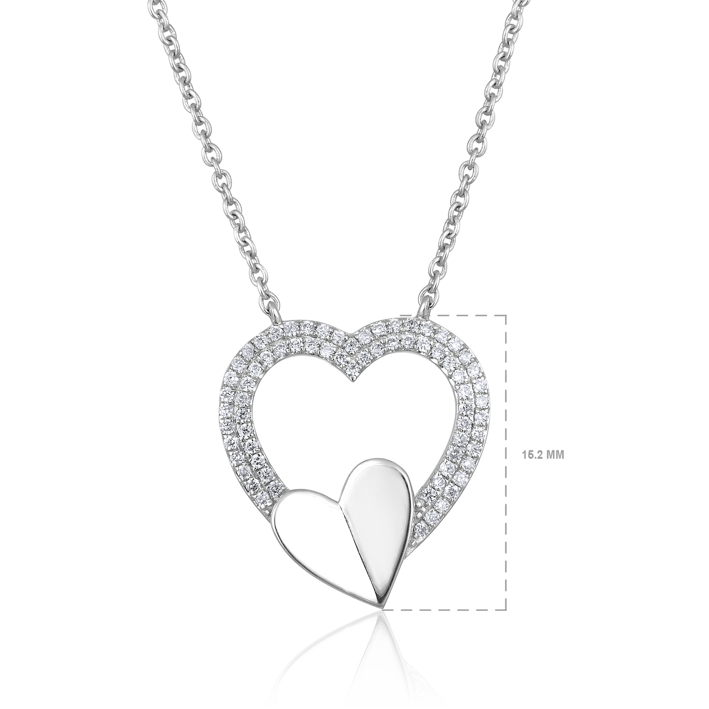 Solid Gold 0.2ct Natural Diamond Linked Double Heart Pendant Necklace