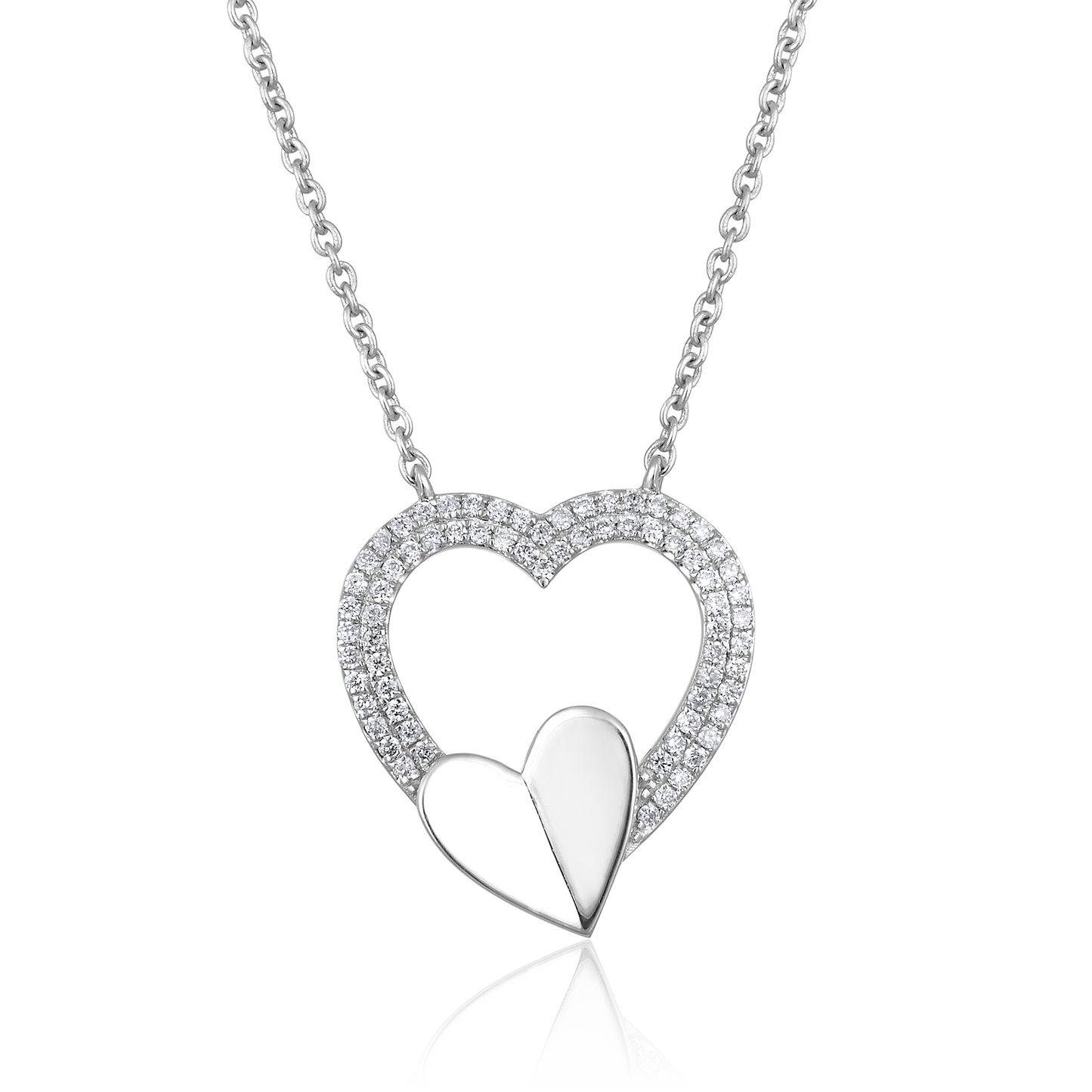 Solid Gold 0.2ct Natural Diamond Linked Double Heart Pendant Necklace