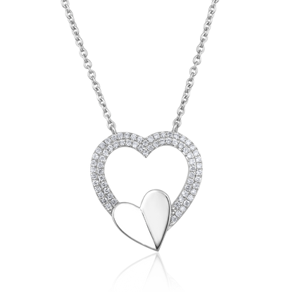 Solid Gold 0.2ct Natural Diamond Linked Double Heart Pendant Necklace