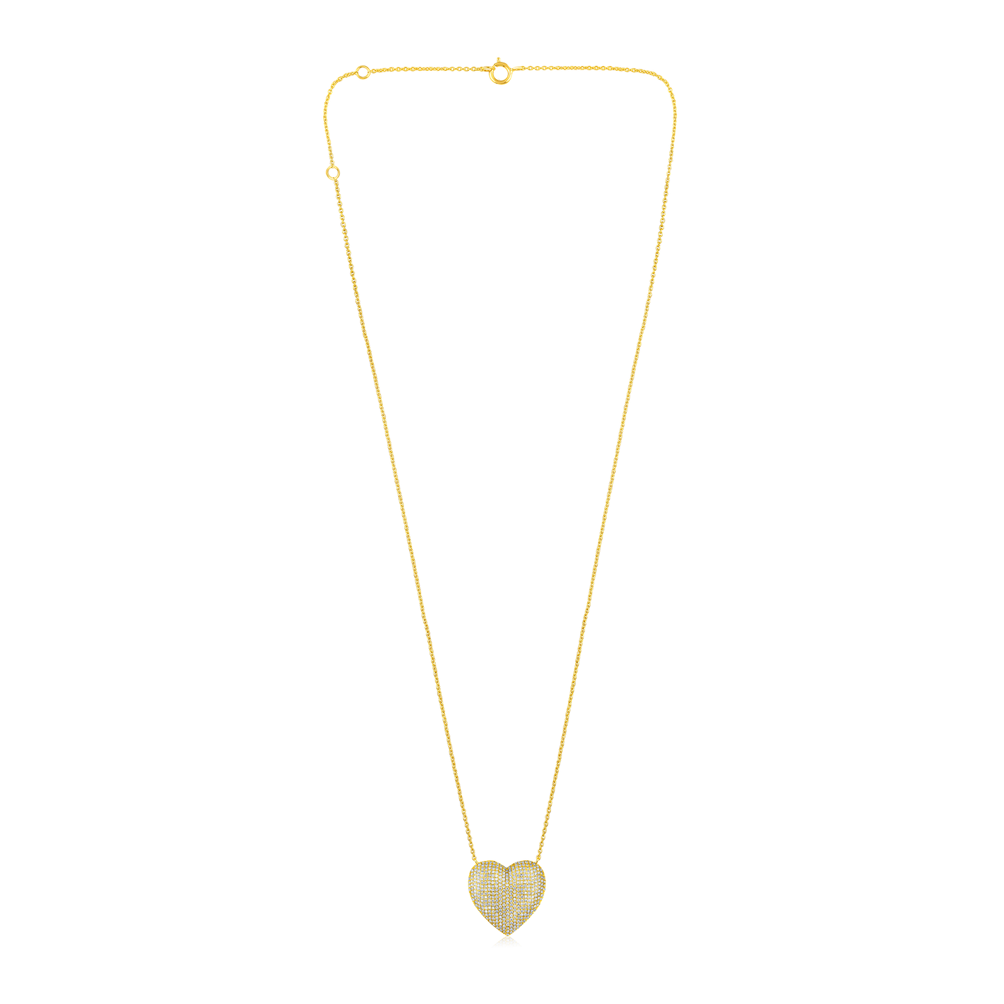Solid Gold 0.61ct Natural Diamond Heart Love Dome Curved Big Necklace