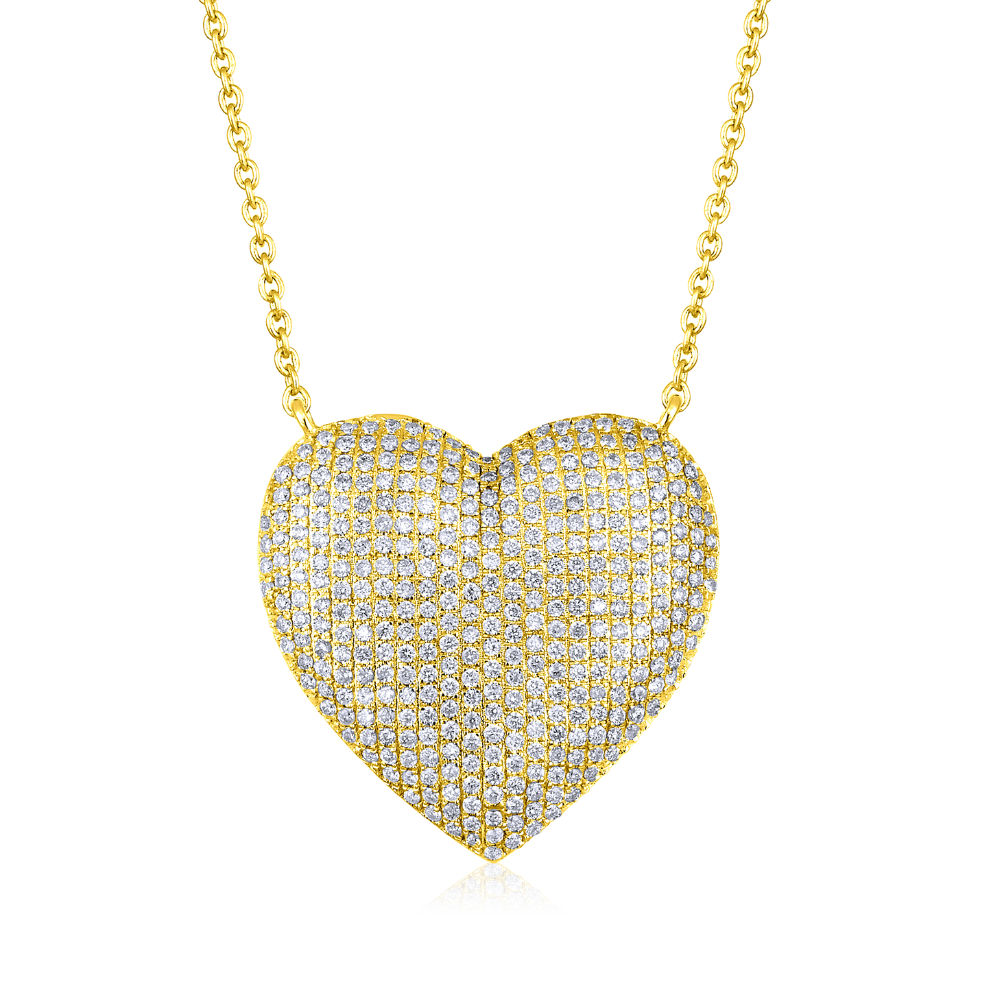 Solid Gold 0.61ct Natural Diamond Heart Love Dome Curved Big Necklace