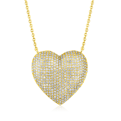 Solid Gold 0.61ct Natural Diamond Heart Love Dome Curved Big Necklace