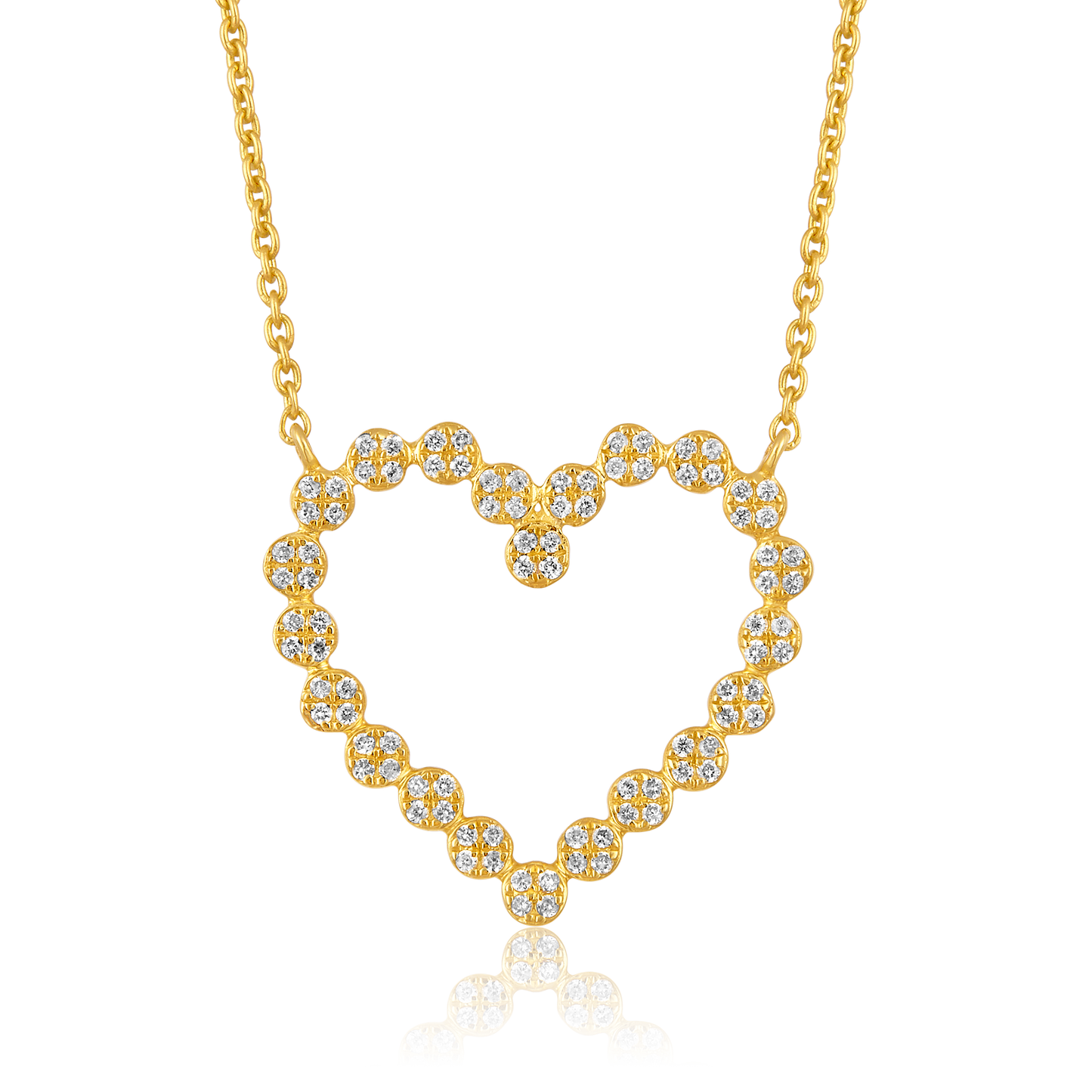 Solid Gold 0.2ct Natural Diamond Open Heart Bead CutOut Necklace