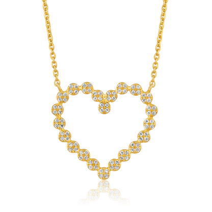 Solid Gold 0.2ct Natural Diamond Open Heart Bead CutOut Necklace