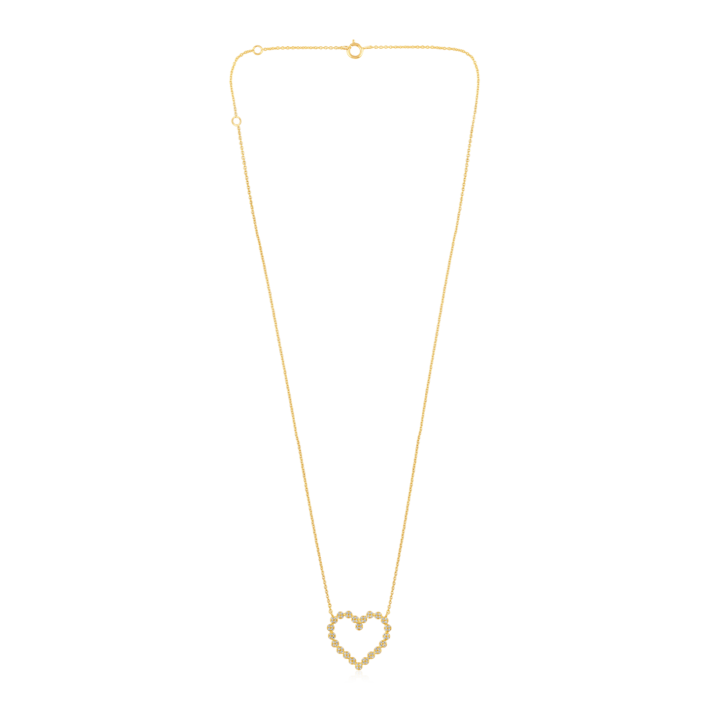Solid Gold 0.2ct Natural Diamond Open Heart Bead CutOut Necklace