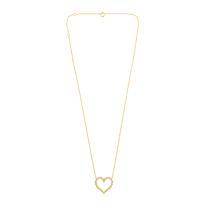 Solid Gold 0.2ct Natural Diamond Open Heart Bead CutOut Necklace