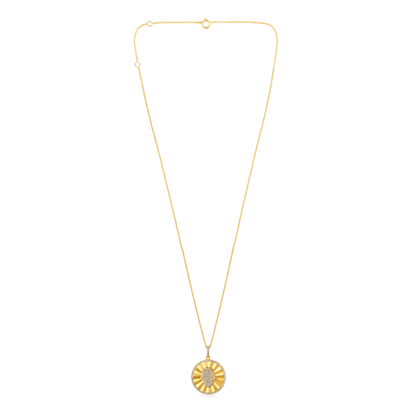 Solid Gold 0.3ct Natural Diamond Hamsa Shield Vintage Charm Necklace