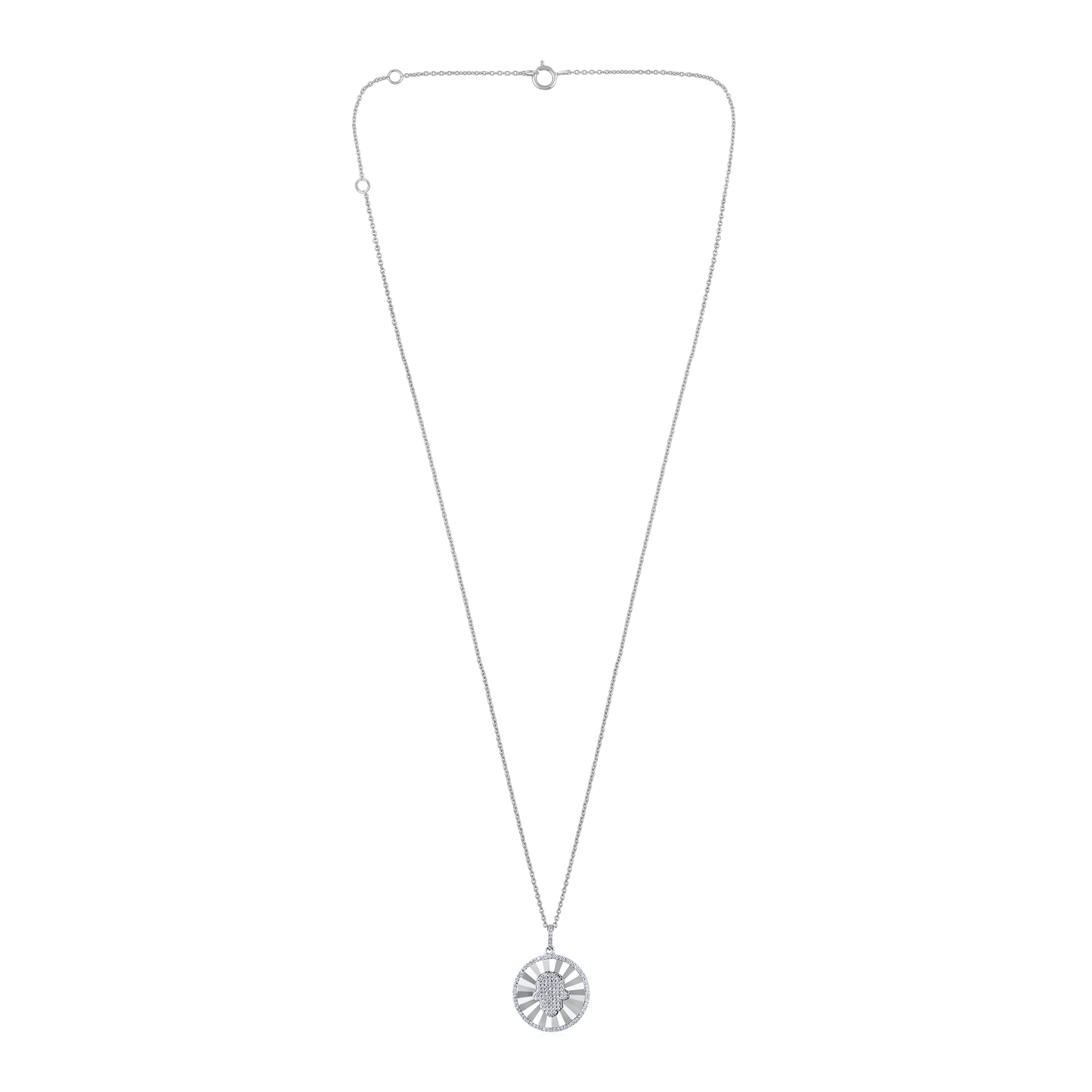 Solid Gold 0.3ct Natural Diamond Round Medallion Shield Charm Necklace