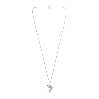 Solid Gold 0.12ct Natural Diamond Mother Baby Sea Turtle Charm Necklace