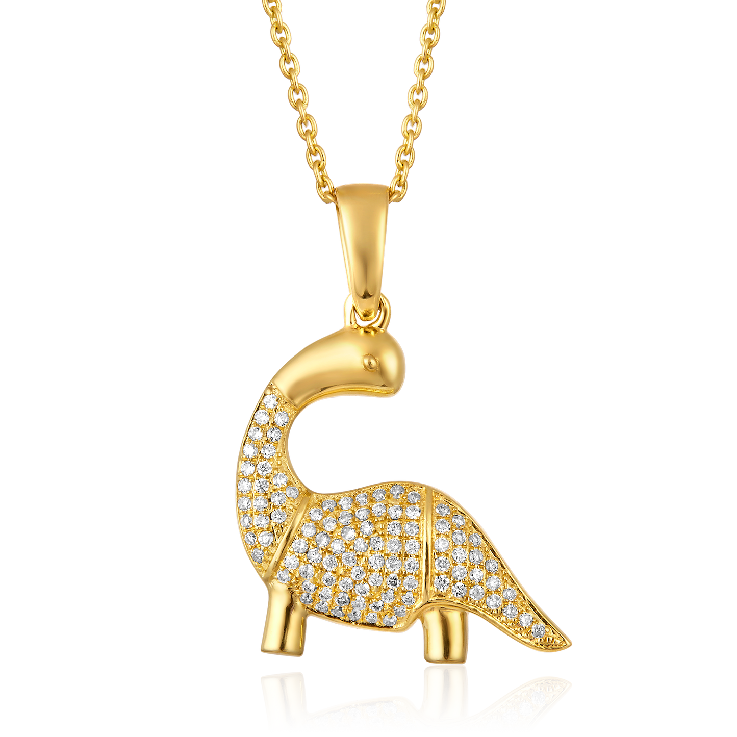 Solid Gold 0.2ct Natural Diamond Dinosaur Charm Pendant Necklace