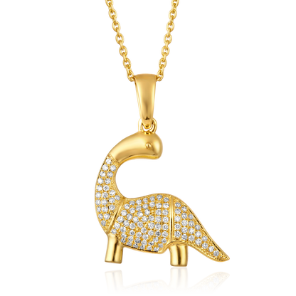 Solid Gold 0.2ct Natural Diamond Dinosaur Charm Pendant Necklace