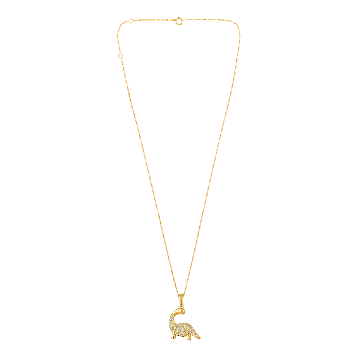 Solid Gold 0.2ct Natural Diamond Dinosaur Charm Pendant Necklace