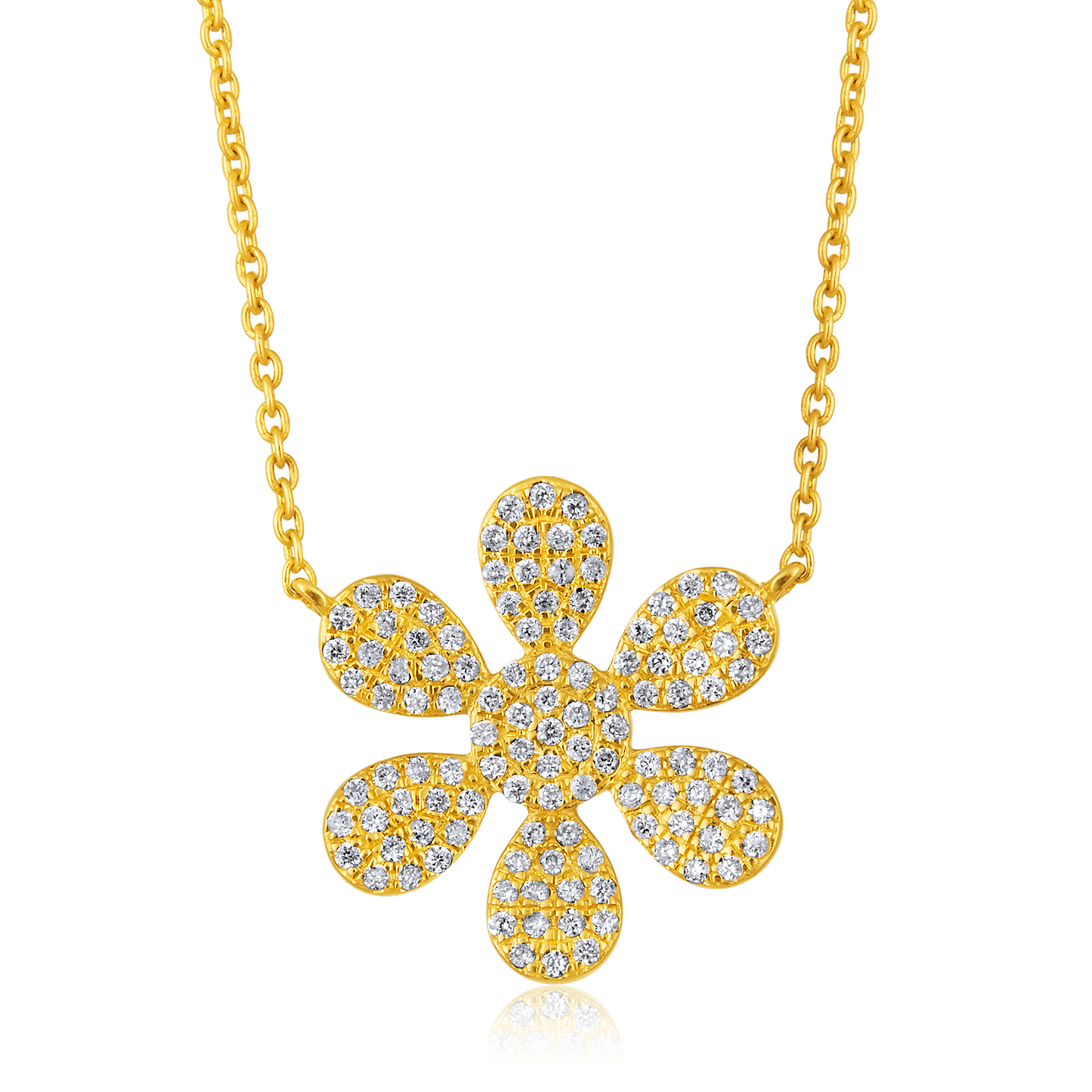 Solid Gold 0.3ct Natural Diamond Sun Flower Charm Studded Necklace