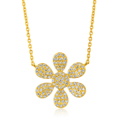Solid Gold 0.3ct Natural Diamond Sun Flower Charm Studded Necklace