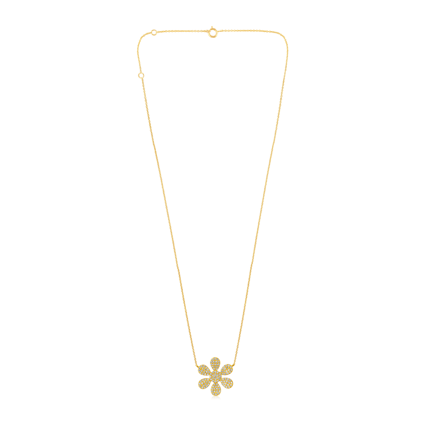 Solid Gold 0.3ct Natural Diamond Sun Flower Charm Studded Necklace