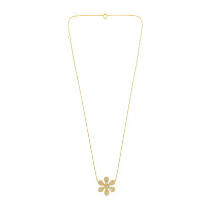 Solid Gold 0.3ct Natural Diamond Sun Flower Charm Studded Necklace